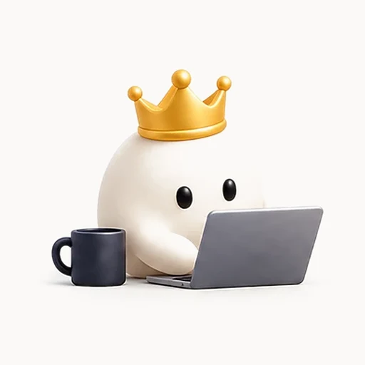Herald logo: a soft white character in a gold crown typing on a laptop